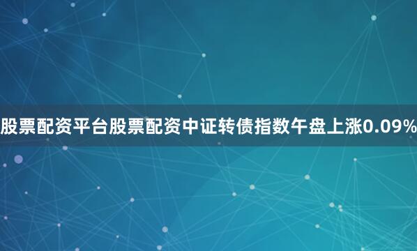 股票配资平台股票配资中证转债指数午盘上涨0.09%